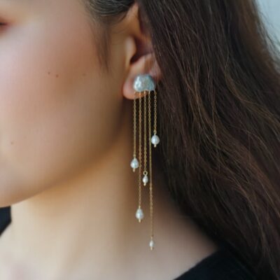 Boucles d'oreilles artisanales en perles naturelles d'eau douce, style baroque, à pompons