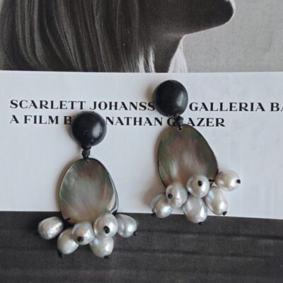 Boucles d'oreilles pendantes en perles d'eau douce naturelles, ébène et bois
