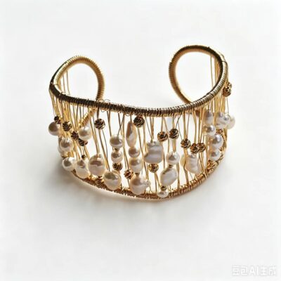 Natural-Freshwater-Pearl-Handmade-Gold-Cuff-Bracelet-Over-Details