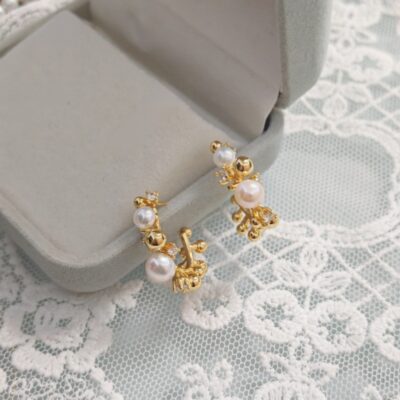 Natural-Freshwater-Pearl-Hoop-Stud-Earrings-Irregular-Design-Over-Details