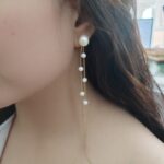 Pendientes largos de cadena de serpiente con borla y perlas naturales de agua dulce
